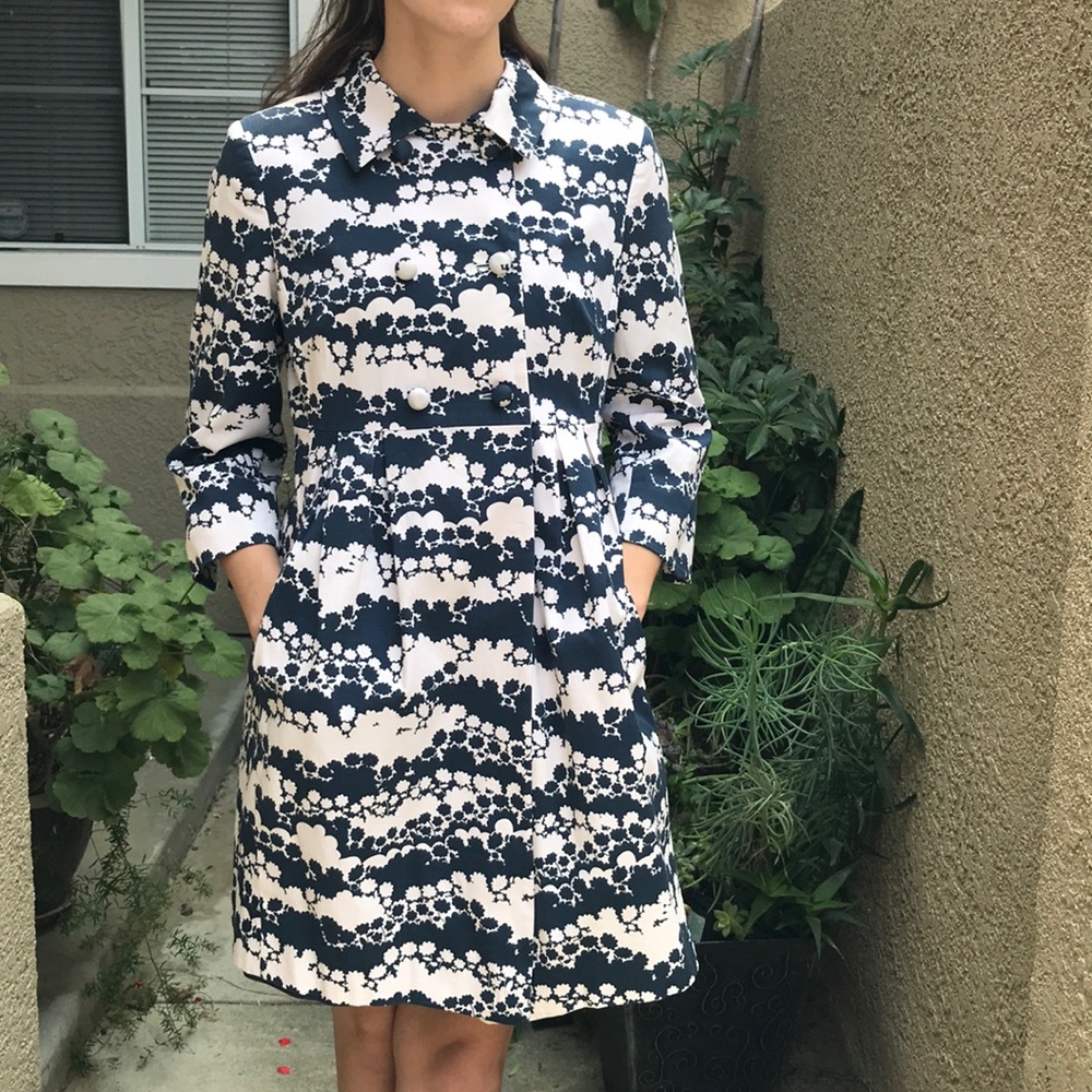 Vintage navy blue/white Charles Gray London floral cotton coat